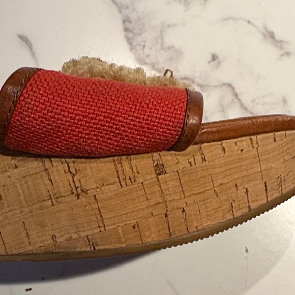 Coach Red Canvas Wedge Slide Sandals with Tan Leather Trim size 8? - Picture 5 of 13